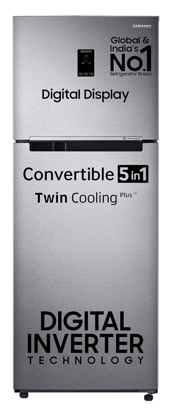 Samsung 385 L, 2 Star, Convertible 5-in-1 Digital Inverter, with Display Frost Free Double Door Refrigerator (RT42C5532S9/HL, Silver, Refined Inox, 2024 Model)