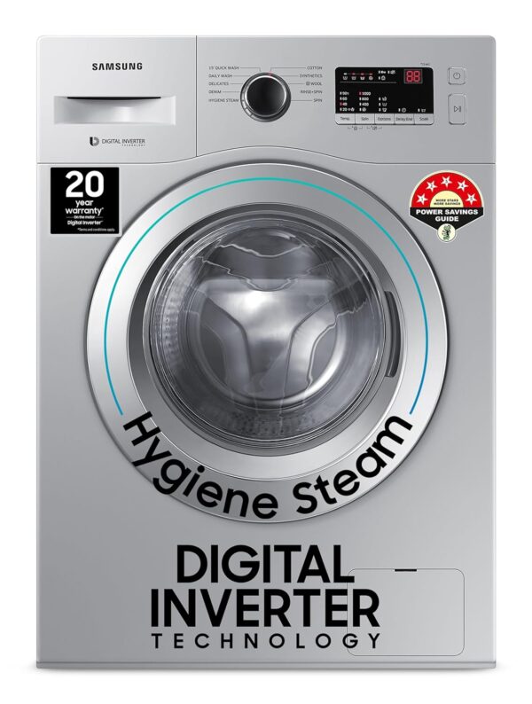 Samsung 7 kg, 5 star, Hygiene Steam with Inbuilt Heater, Digital Inverter, Fully-Automatic Front Load Washing Machine (WW70R20GLSS/TL, DA SILVER)