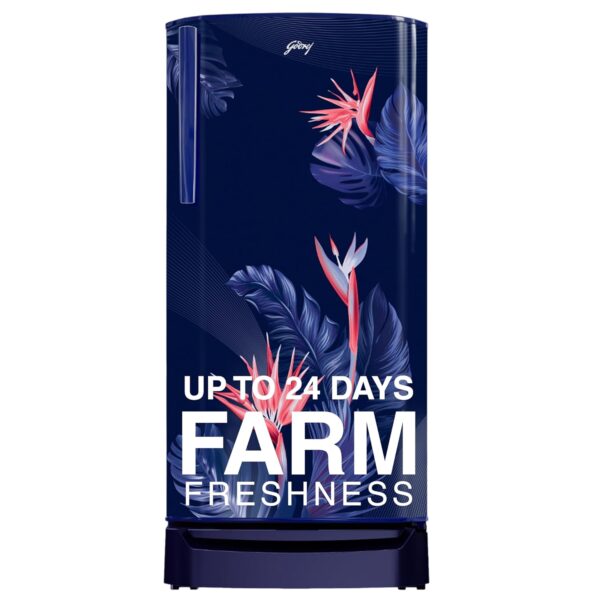 Godrej 183 L 3 Star Farm Fresh Crisper Technology With Jumbo Vegetable Tray Direct Cool Single Door Refrigerator(2023 Model, RD R190C THF FR BL, Floral Blue)