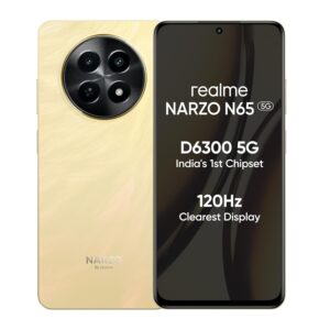 realme NARZO N65 5G (Amber Gold 6GB RAM, 128GB Storage) India’s 1st D6300 5G Chipset | Ultra Slim Design | 120Hz Eye Comfort Display | 50MP AI Camera| Charger in The Box